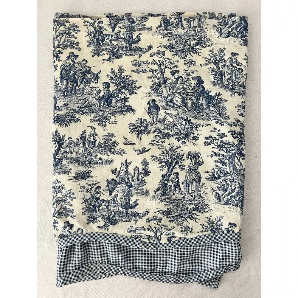 One Waverly Blue Toile & Gingham Double Valance 54